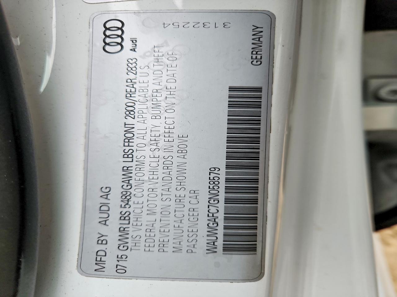2016 Audi A7 VIN WAUWGAFC7GN058579 photo 12