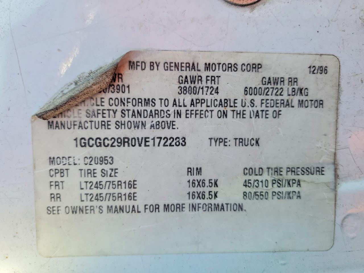 1997 Chevrolet Gmt VIN 1GCGC29R0VE172283 photo 12