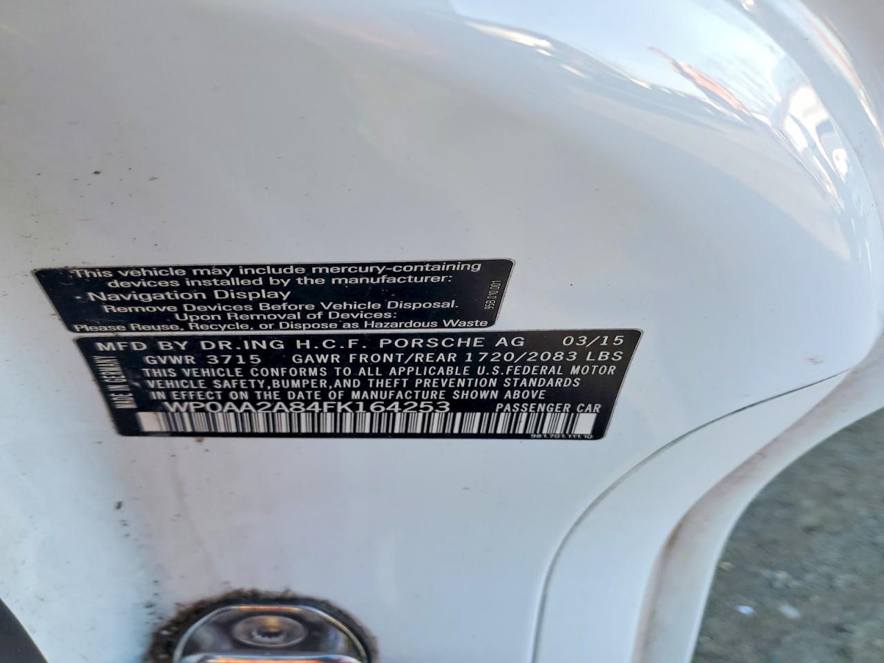 2015 Porsche Cayman VIN WP0AA2A84FK164253 photo 12