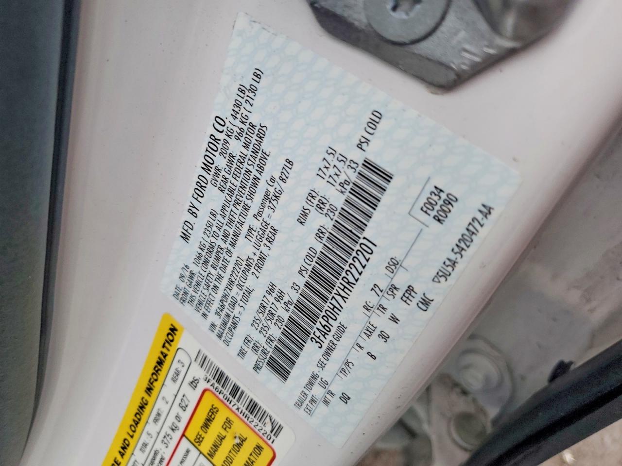 2017 Ford All models VIN 3FA6P0H7XHR222201 photo 10