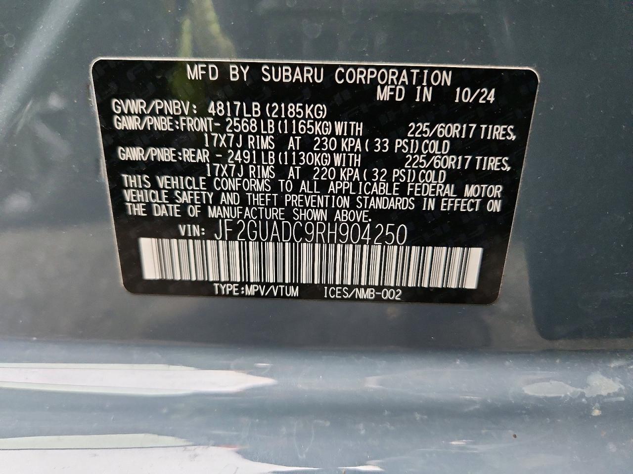2024 Subaru Crosstrek VIN JF2GUADC9RH904250 photo 12