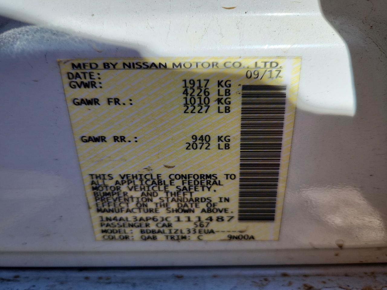 2018 NISS Altima VIN 1N4AL3AP6JC111487 photo 12