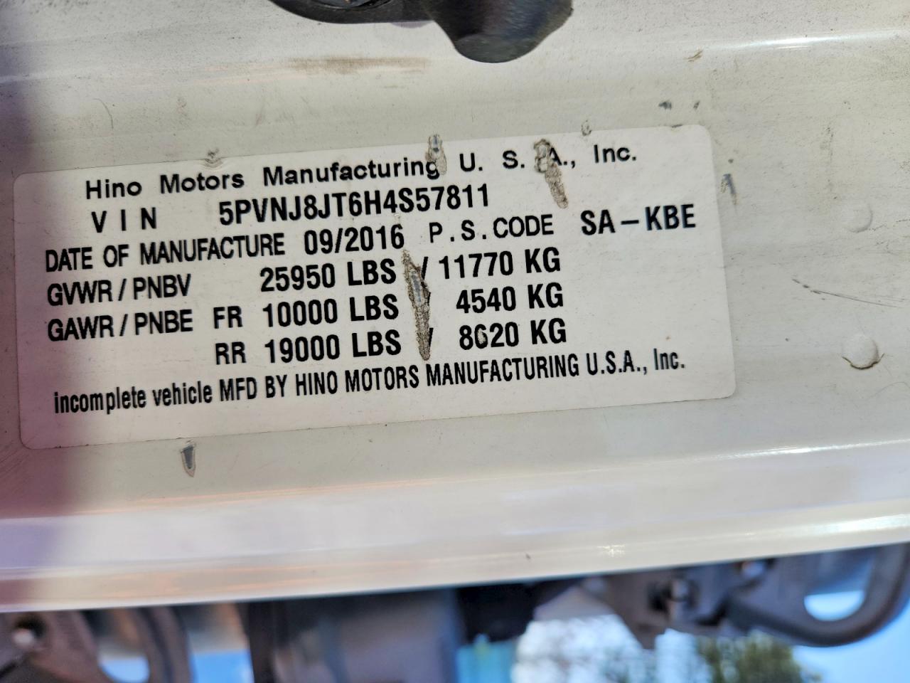 2017 HINO All models VIN 5PVNJ8JT6H4S57811 photo 10