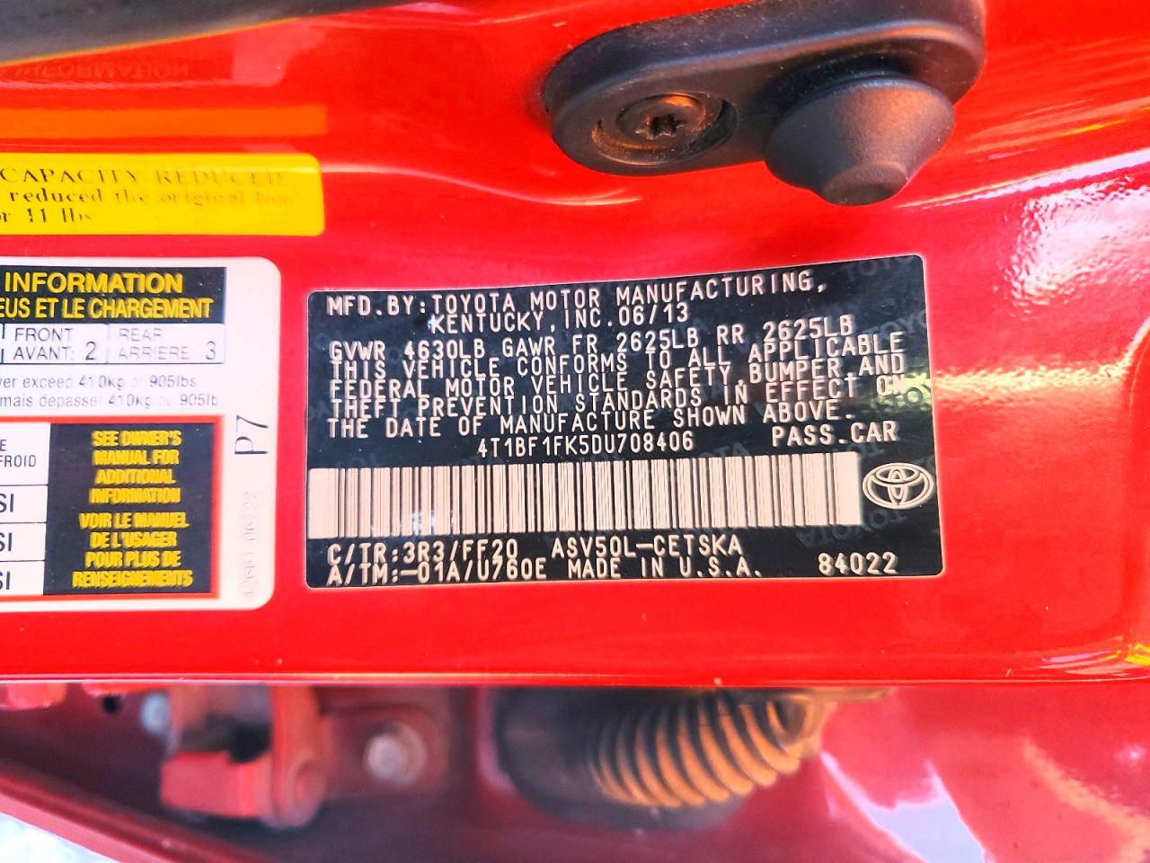 2013 Toyota Camry VIN 4T1BF1FK5DU708406 photo 12