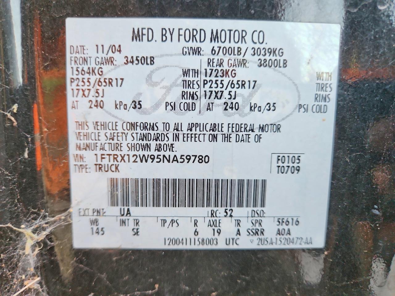 2005 Ford F150 VIN 1FTRX12W95NA59780 photo 12
