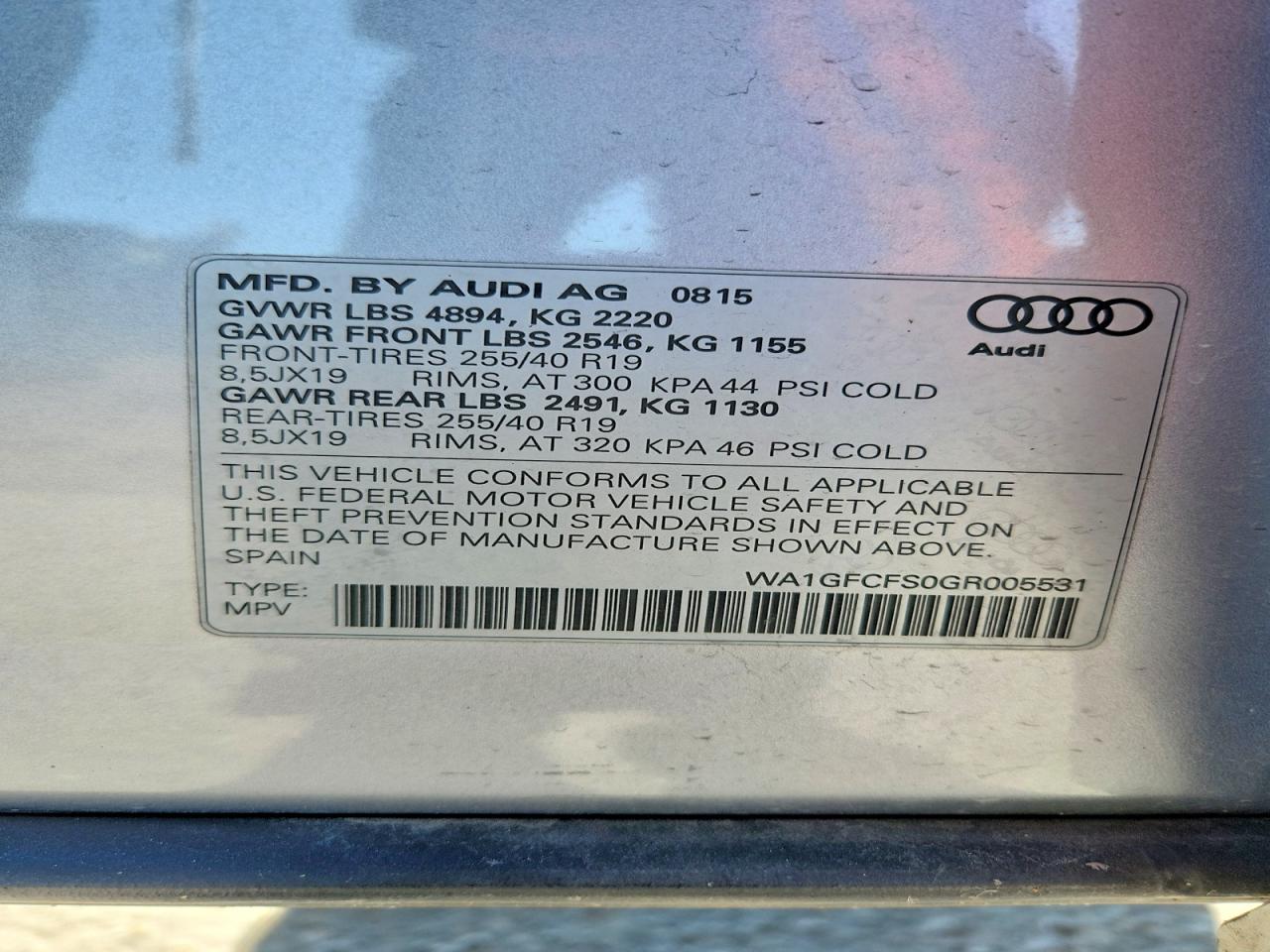 2016 AUDI Q3 VIN WA1GFCFS0GR005531 photo 12