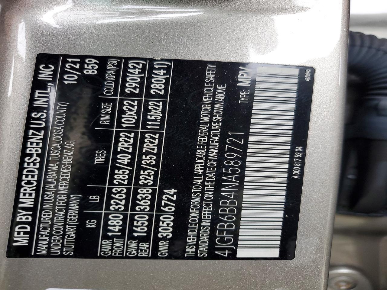 2022 Mercedes Gle class VIN 4JGFB6BB4NA589721 photo 12