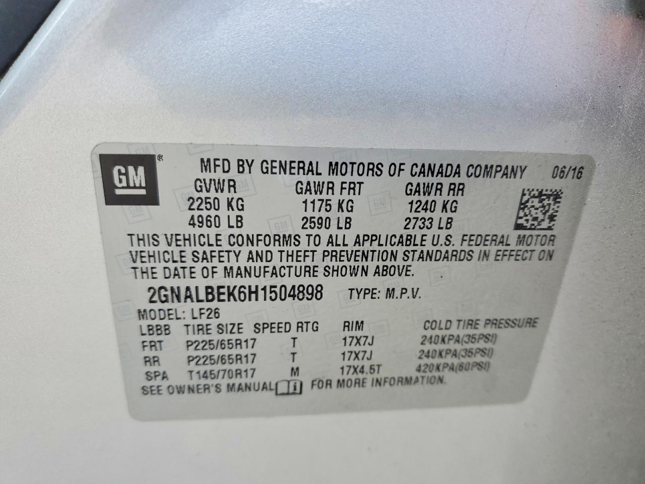 2017 Chevrolet Equinox VIN 2GNALBEK6H1504898 photo 12