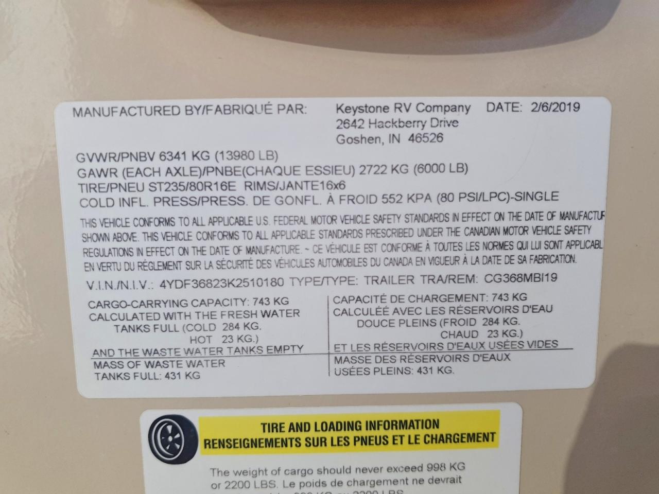 2019 KEYSTONE Cougar 32r VIN 4YDF36823K2510180 photo 10
