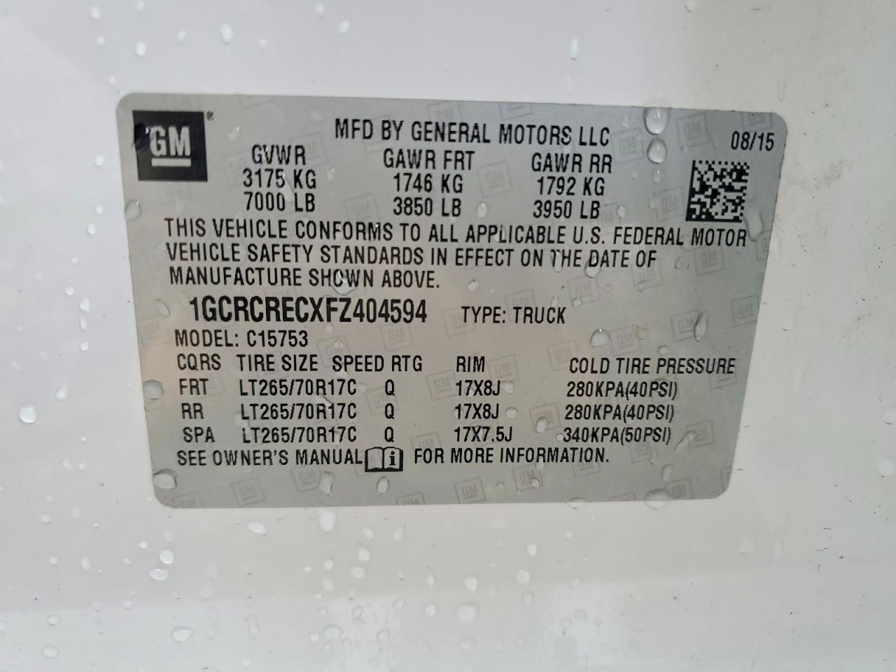 2015 Chevrolet All models VIN 1GCRCRECXFZ404594 photo 12