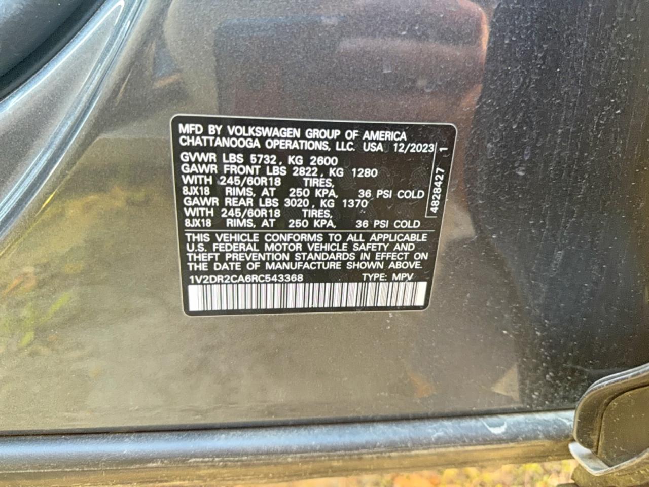 2024 Volkswagen Atlas VIN 1V2DR2CA6RC543368 photo 10