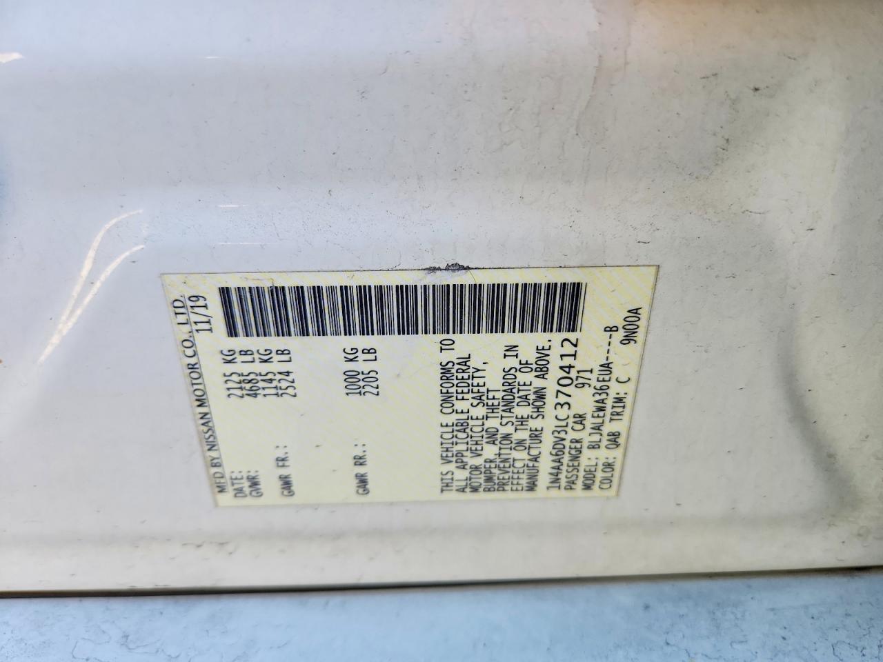 2020 Nissan Maxima VIN 1N4AA6DV3LC370412 photo 12