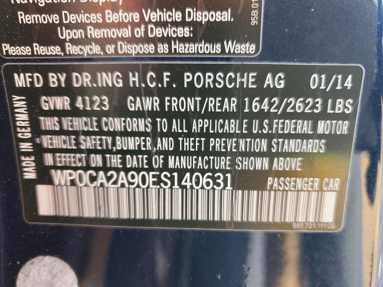 2014 Porsche 911 VIN WP0CA2A90ES140631 photo 12