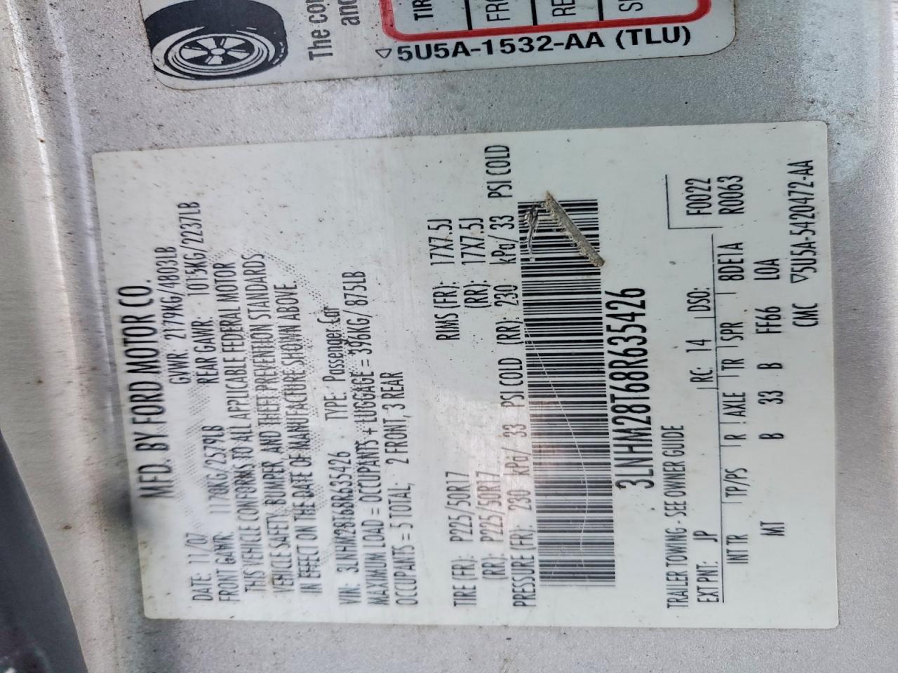 2008 LINCOLN Mkz VIN 3LNHM28T68R635426 photo 12