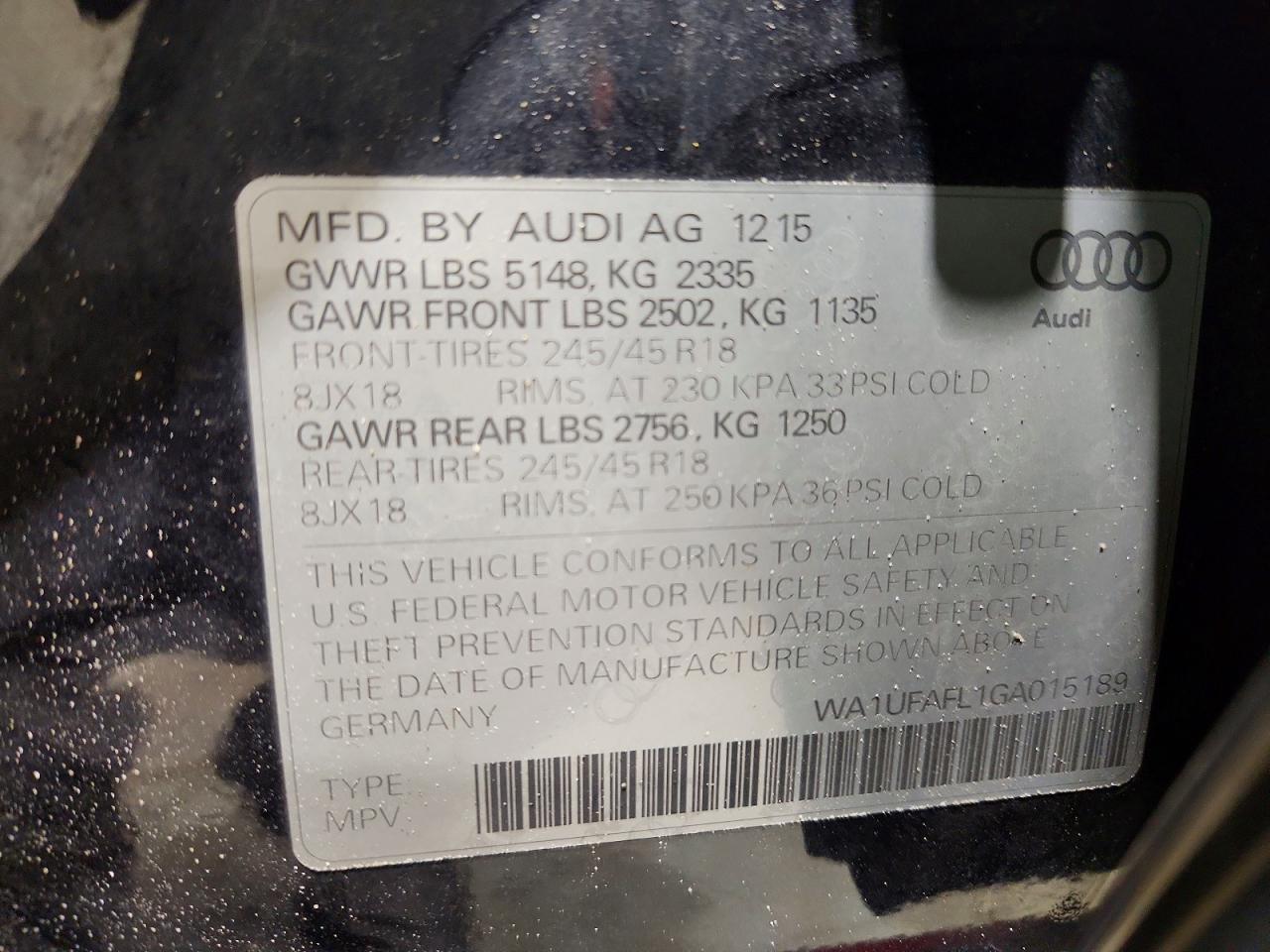 2016 Audi A4 VIN WA1UFAFL1GA015189 photo 12