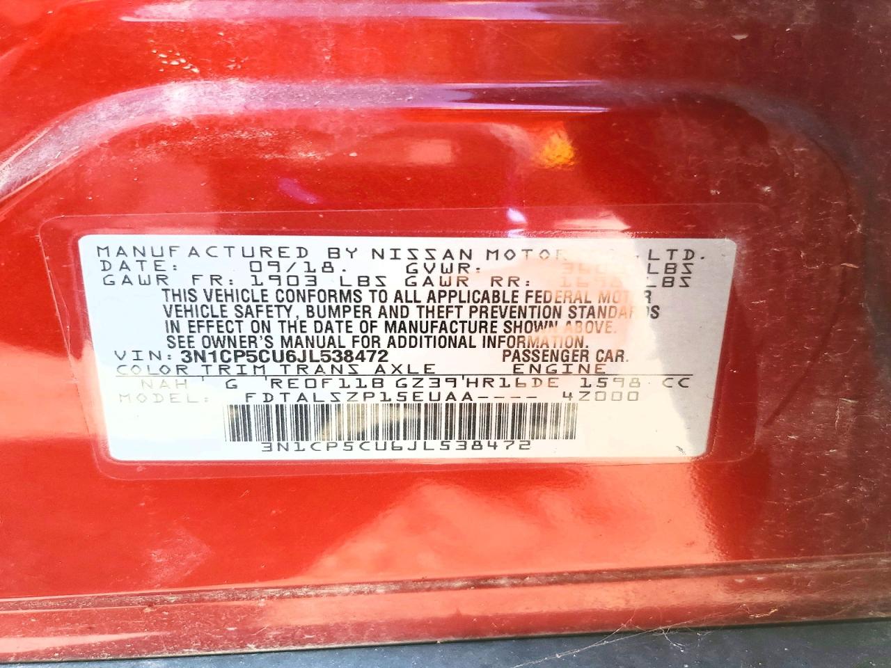 2018 Nissan Kicks VIN 3N1CP5CU6JL538472 photo 12