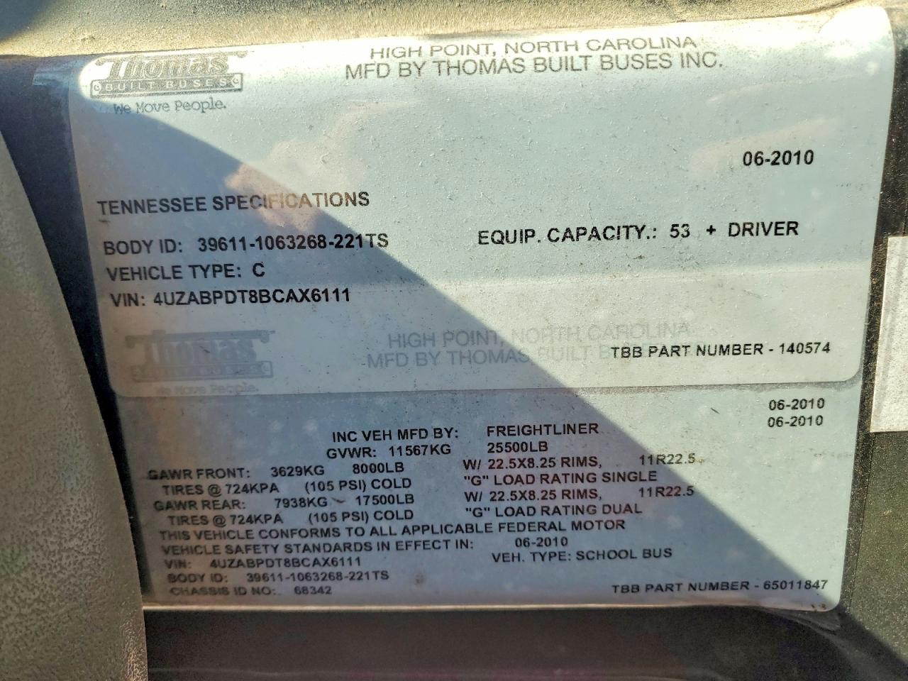 2011 FREIGHTLINER All other VIN 4UZABPDT8BCAX6111 photo 10