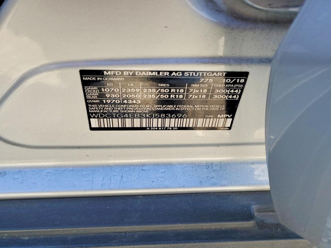 2019 Mercedes Gla-class VIN WDCTG4EB3KJ583696 photo 12