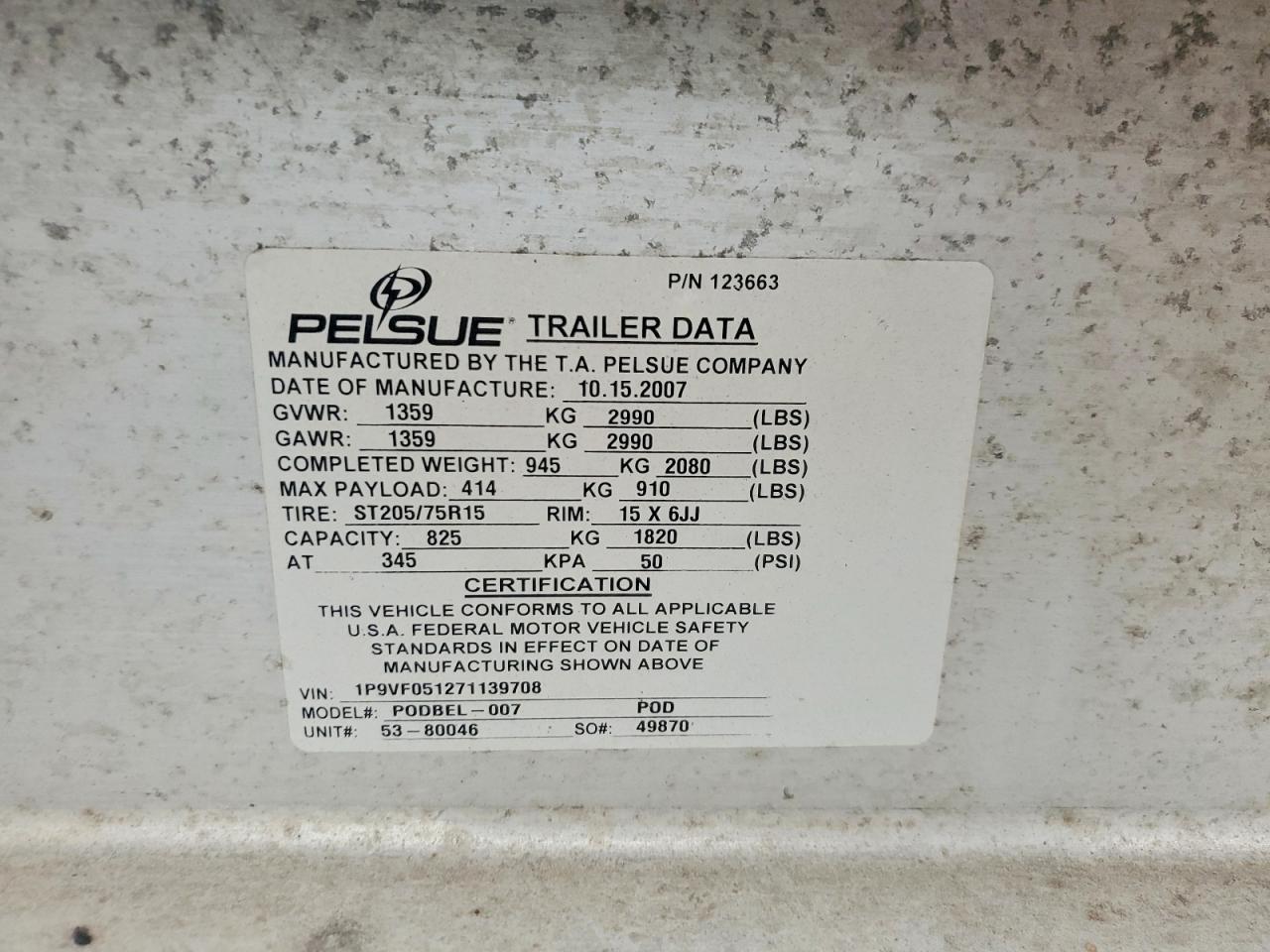 2007 PELSUE Trailer VIN 1P9VF051271139708 photo 10