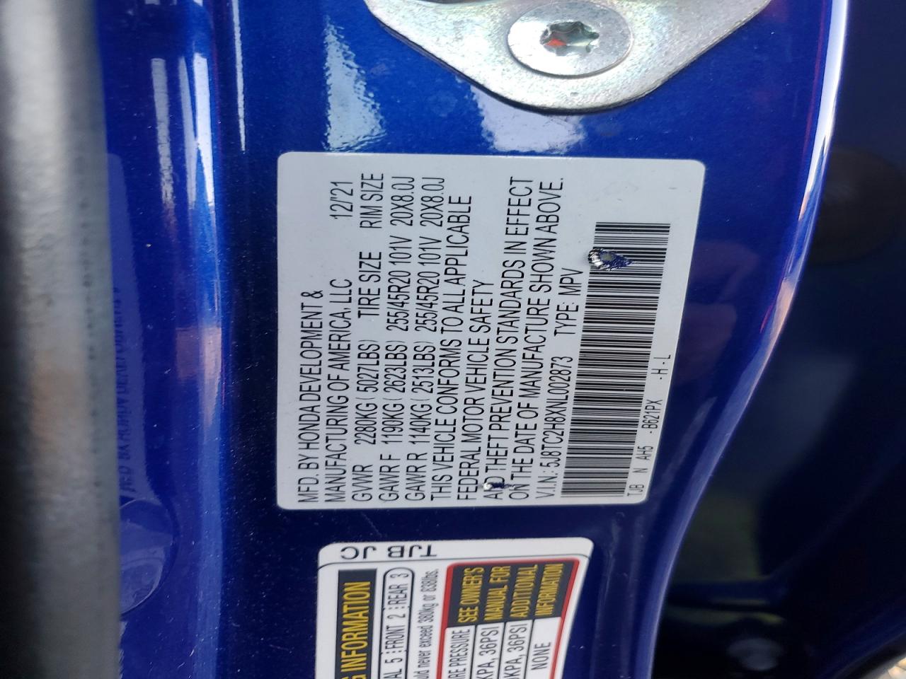 2022 Acura Rdx VIN 5J8TC2H8XNL002873 photo 12