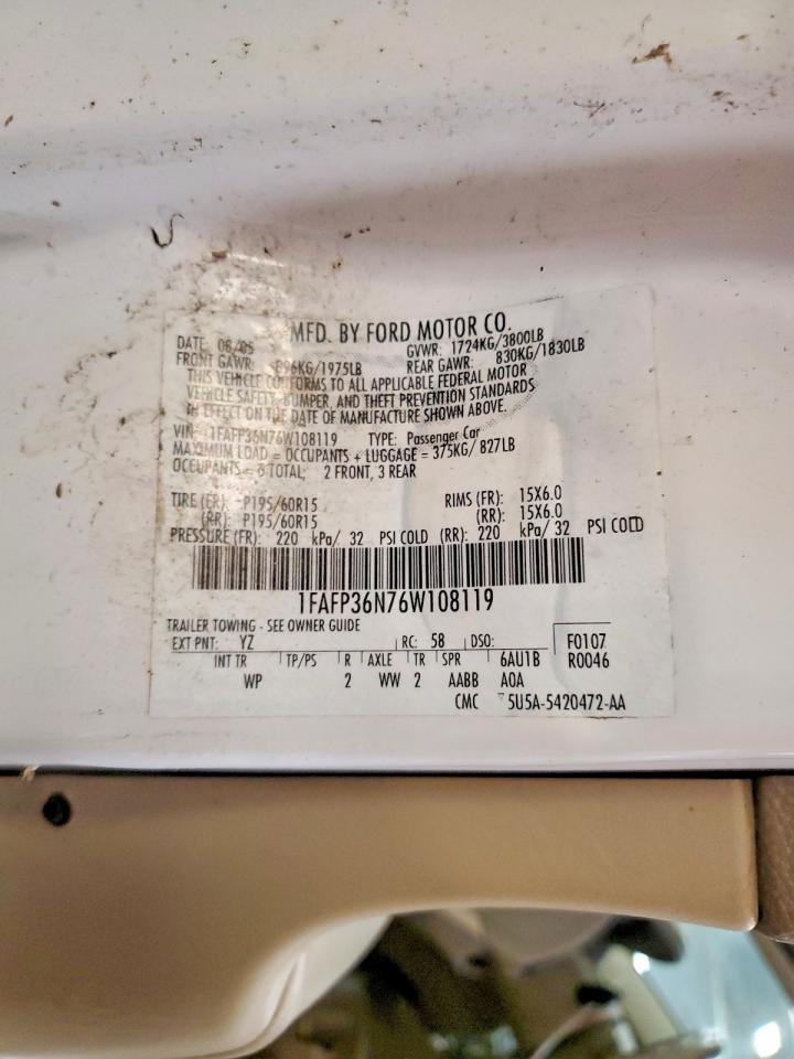 2006 Ford Focus VIN 1FAFP36N76W108119 photo 12