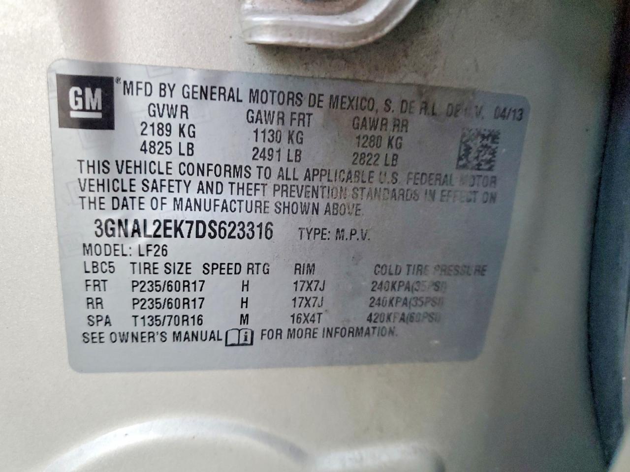 2013 Chevrolet Captiva VIN 3GNAL2EK7DS623316 photo 12