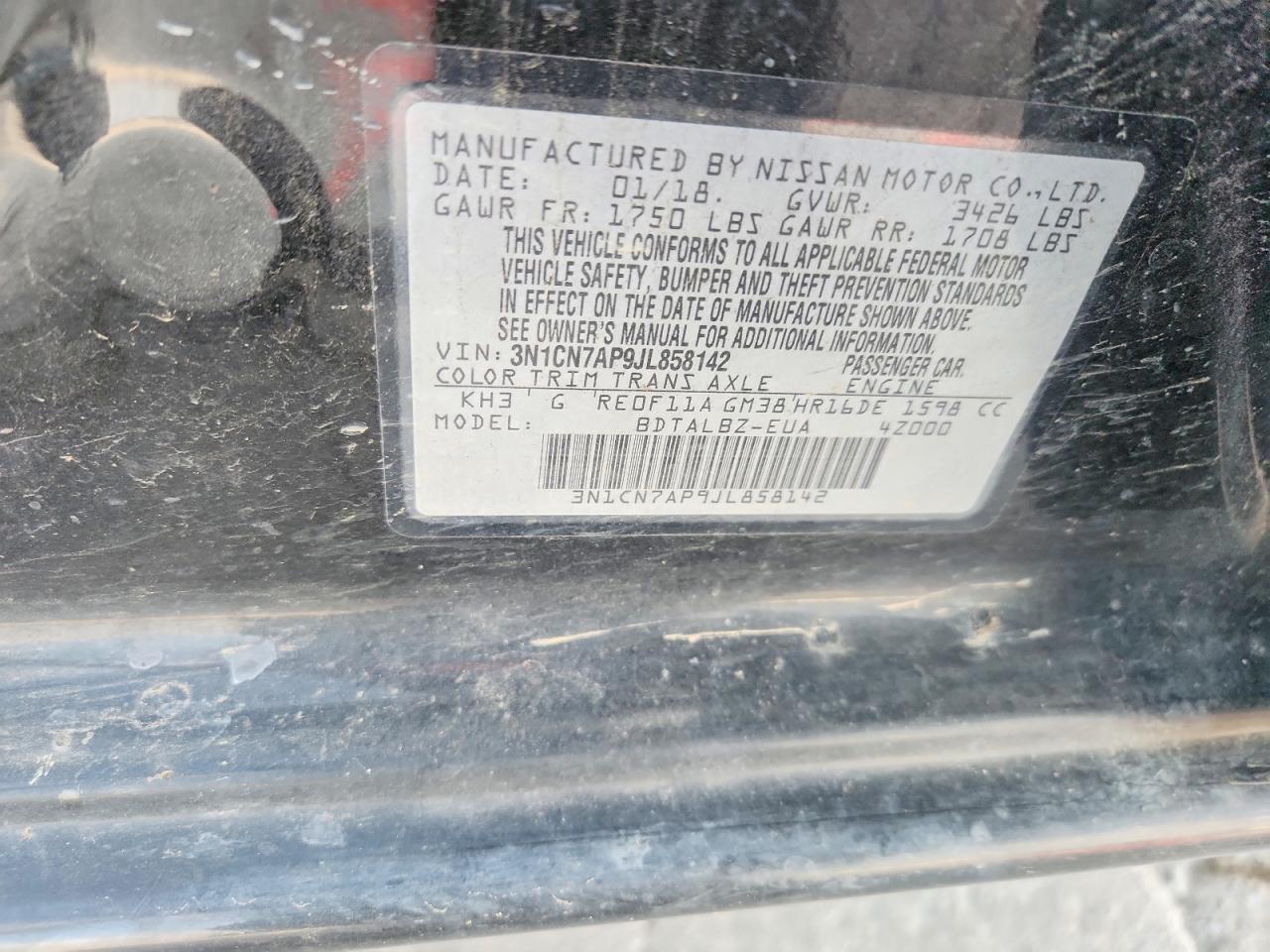 2018 NISS Versa VIN 3N1CN7AP9JL858142 photo 12