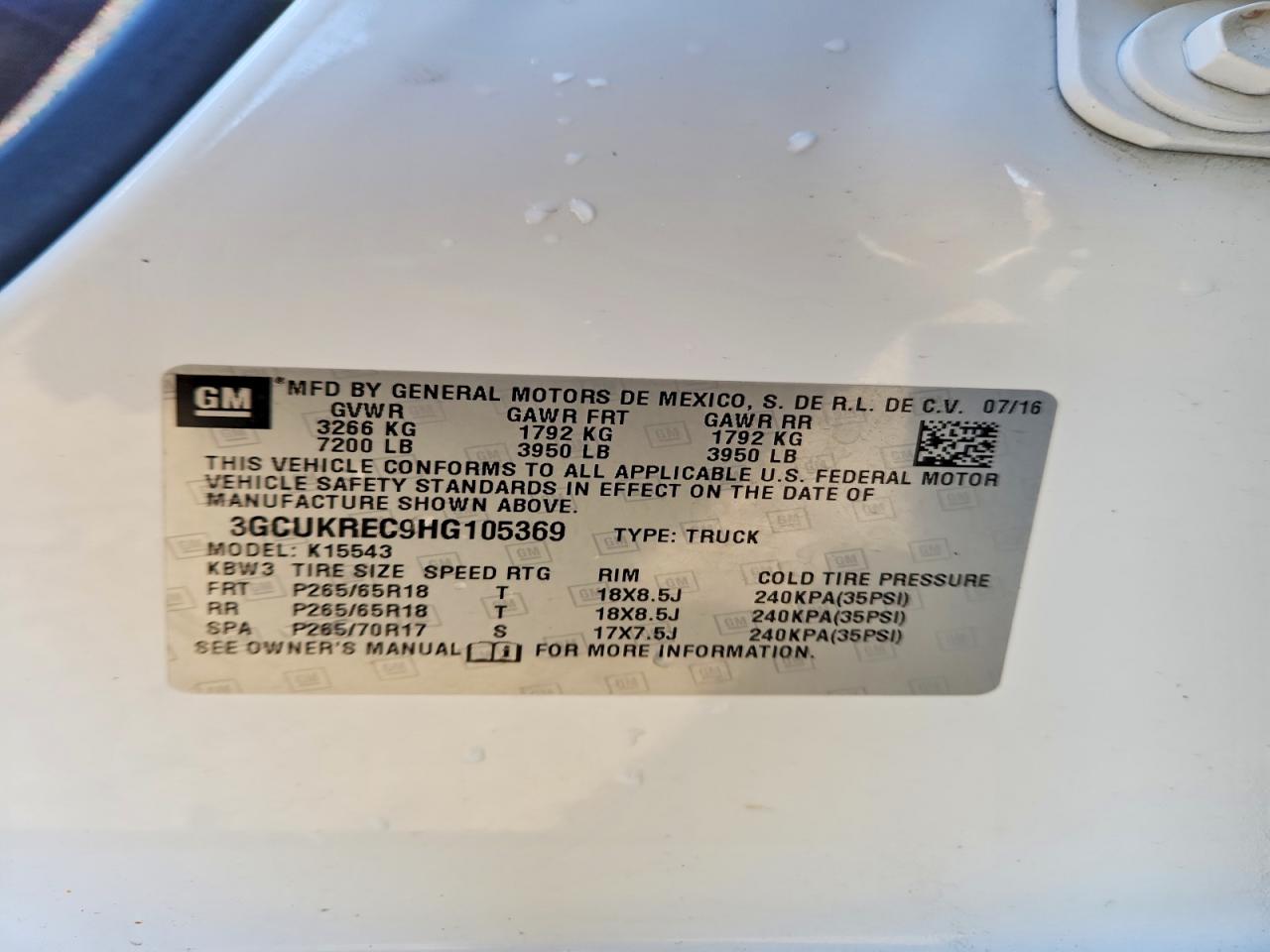 2017 Chevrolet All models VIN 3GCUKREC9HG105369 photo 12
