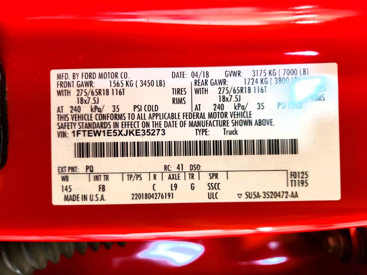 2018 Ford F150 VIN 1FTEW1E5XJKE35273 photo 12