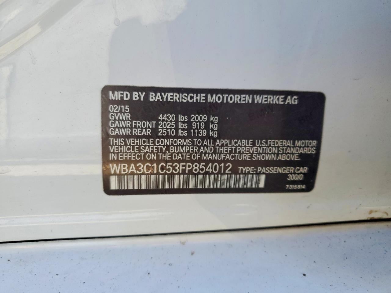 2015 BMW 3 series VIN WBA3C1C53FP854012 photo 12
