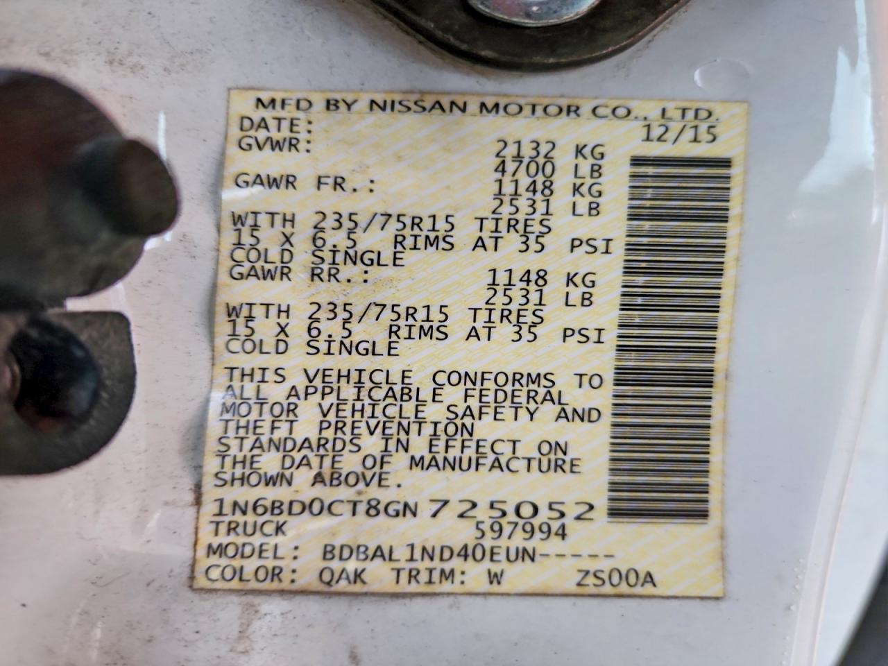 2016 Nissan Frontier VIN 1N6BD0CT8GN725052 photo 12