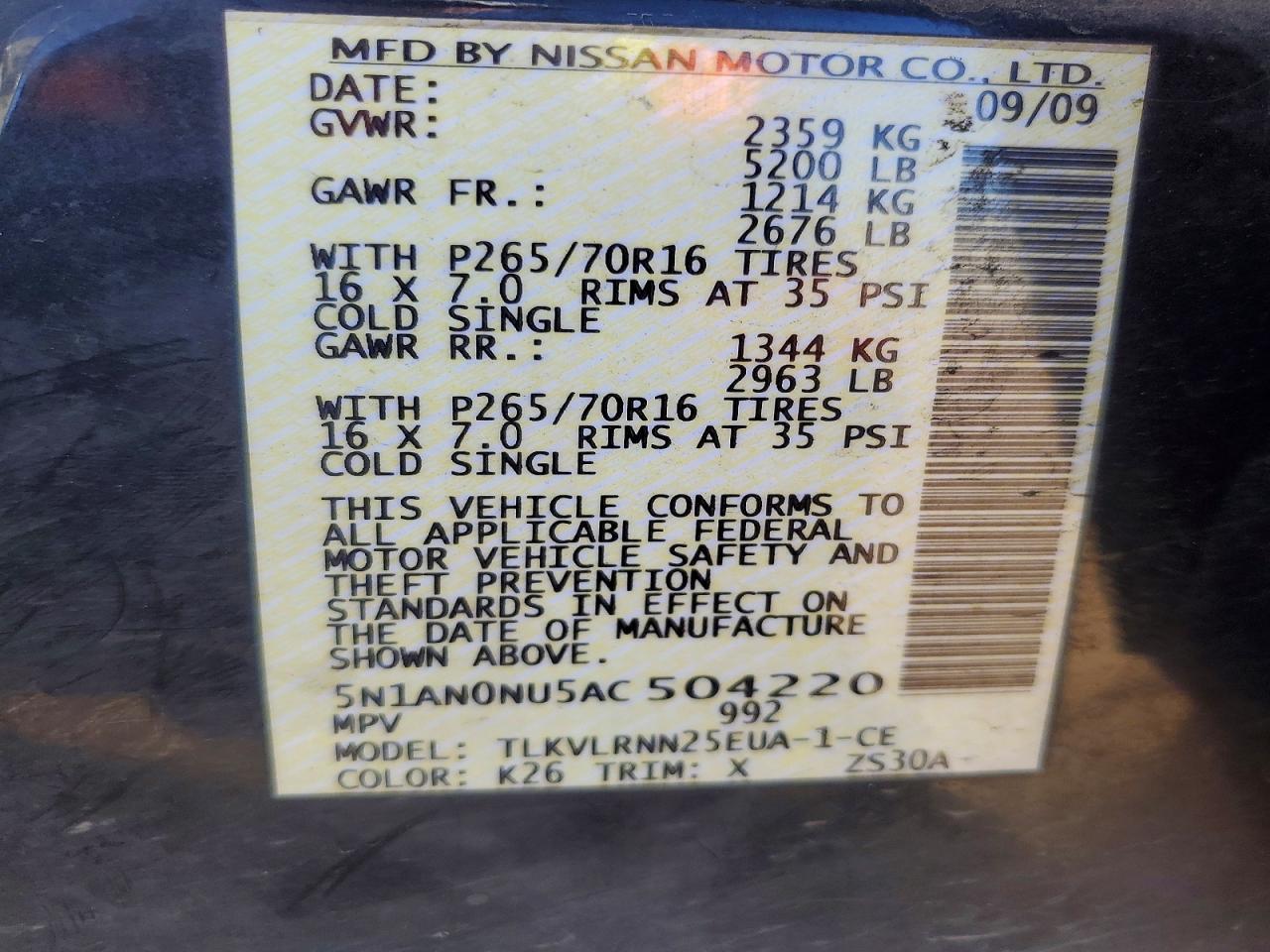 2010 NISS Xterra VIN 5N1AN0NU5AC504220 photo 12