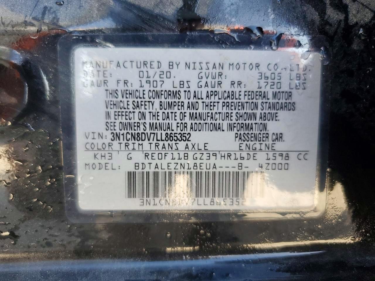 2020 Nissan Versa VIN 3N1CN8DV7LL865352 photo 12