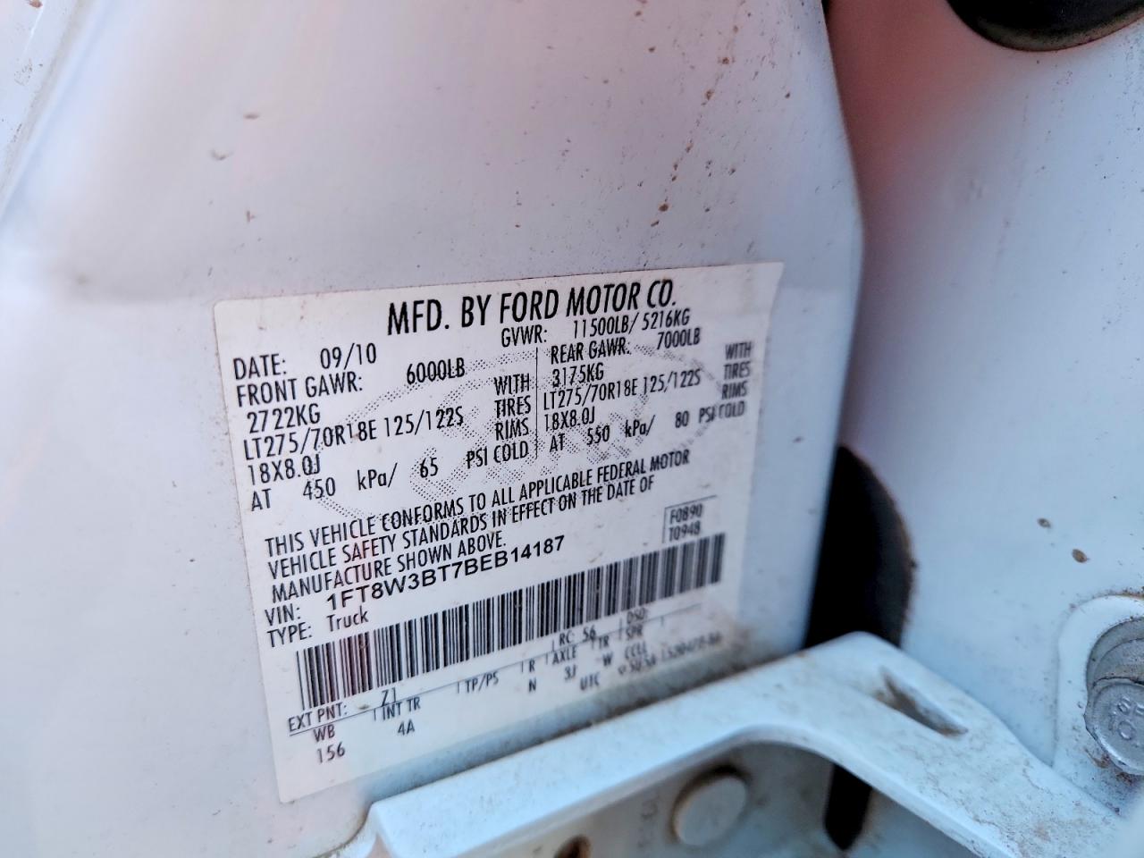 2011 Ford F350 VIN 1FT8W3BT7BEB14187 photo 12