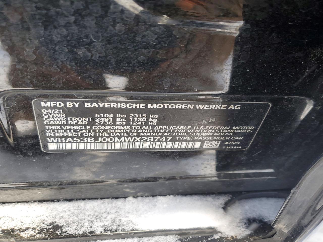 2021 BMW 5 series VIN WBA53BJ00MWX28747 photo 12