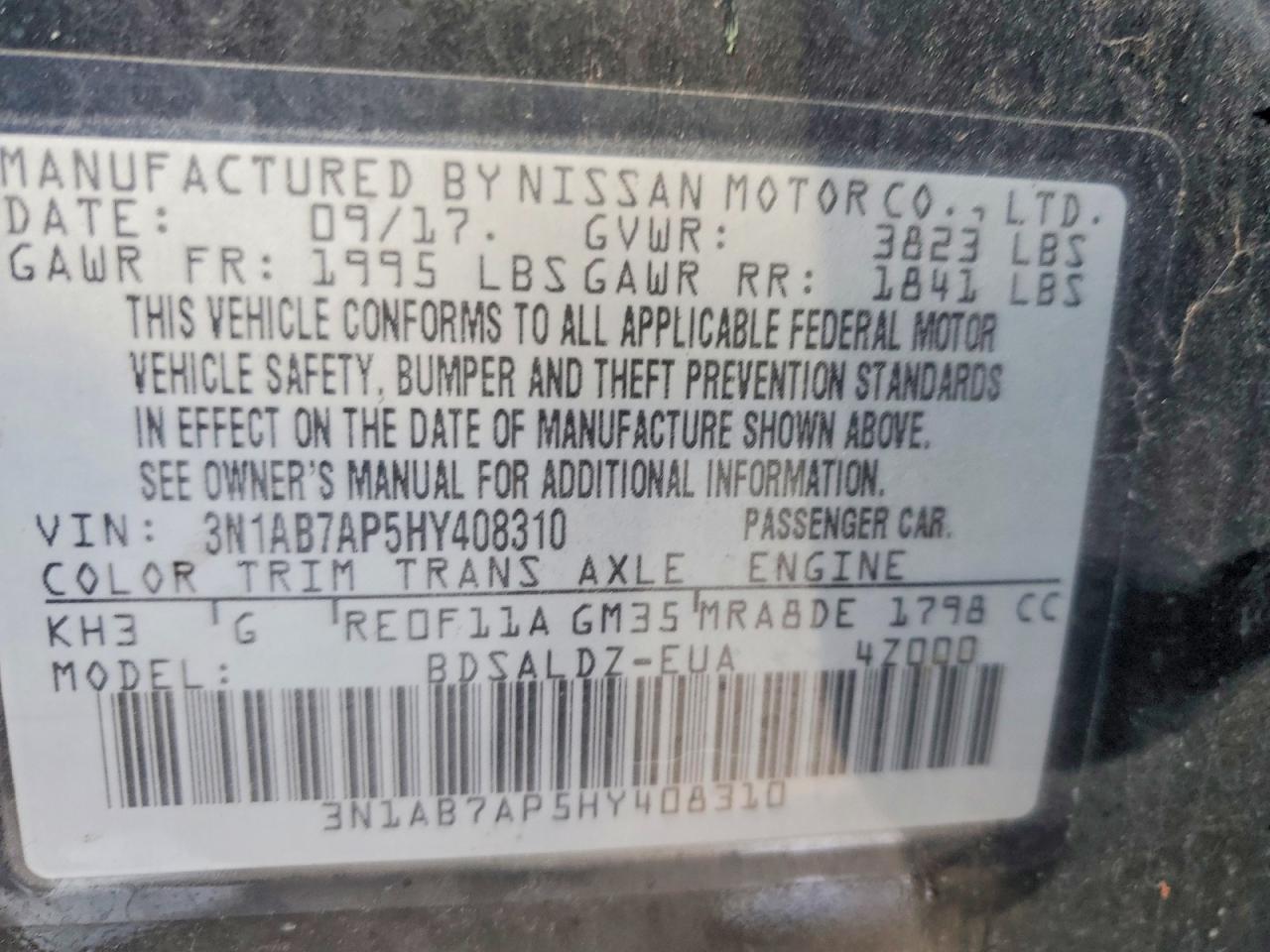 2017 Sentra VIN 3N1AB7AP5HY408310 photo 12