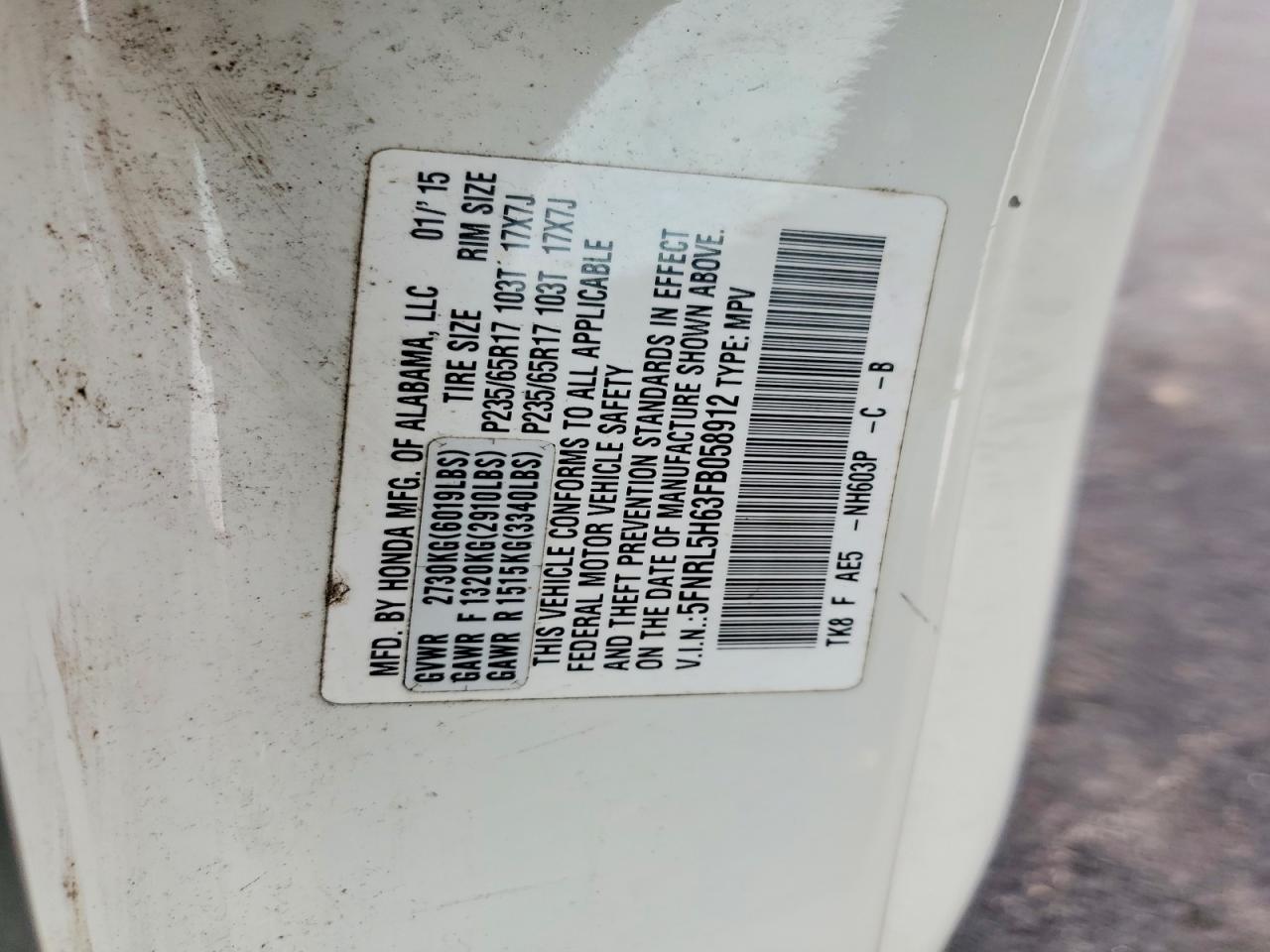 2015 Honda All models VIN 5FNRL5H63FB058912 photo 12