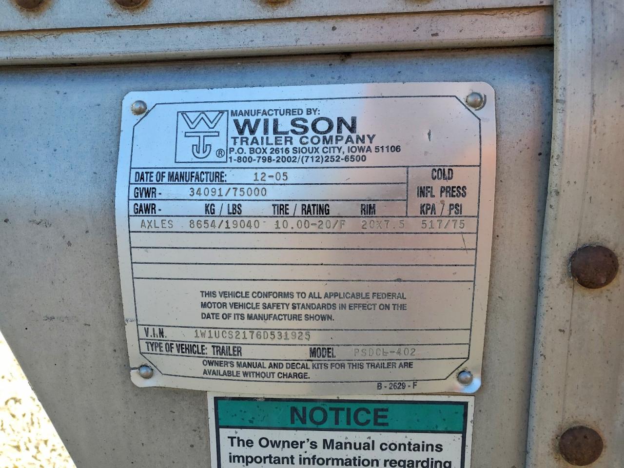 2006 WILSON All models VIN 1W1UCS2176D531925 photo 10