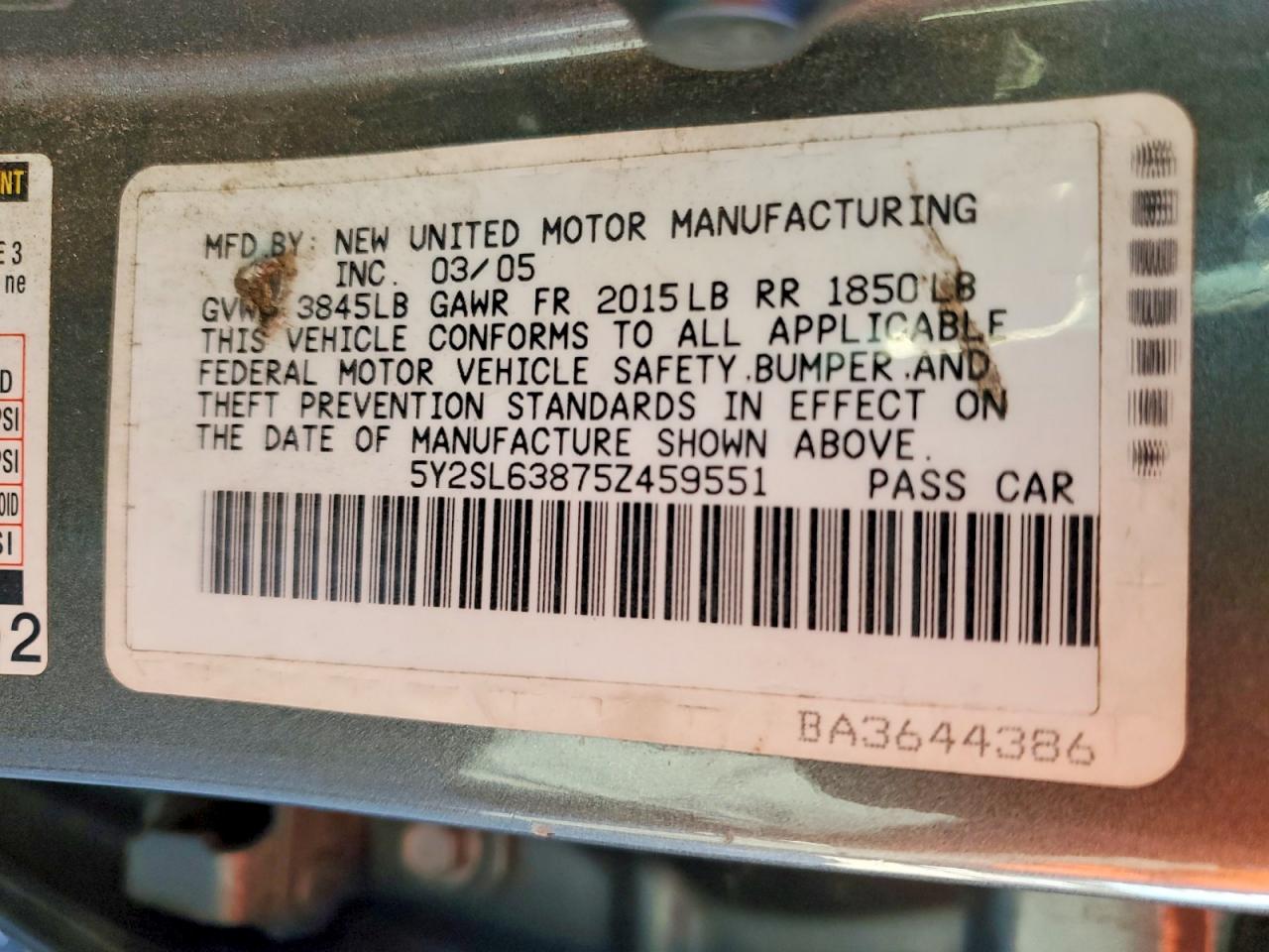 2005 Pontiac Vibe VIN 5Y2SL63875Z459551 photo 12