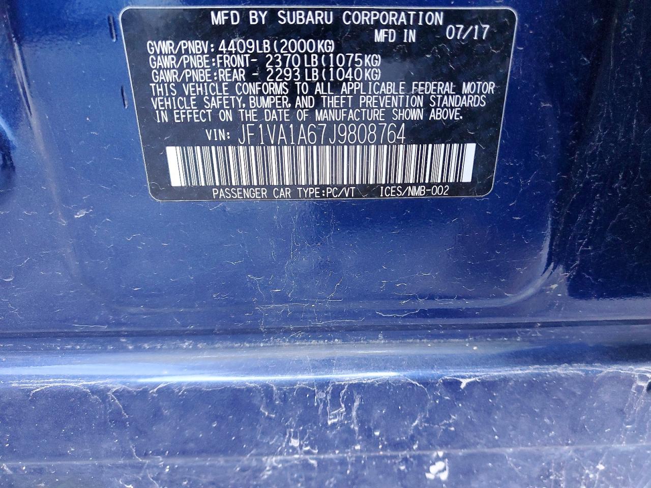2018 Subaru Wrx VIN JF1VA1A67J9808764 photo 12