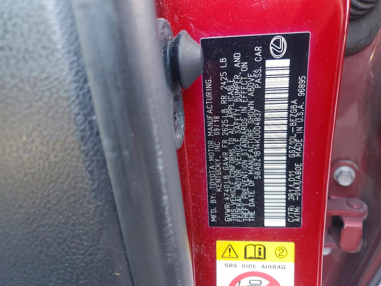 2019 Lexus ES350 VIN 58ABZ1B14KU004837 photo 12