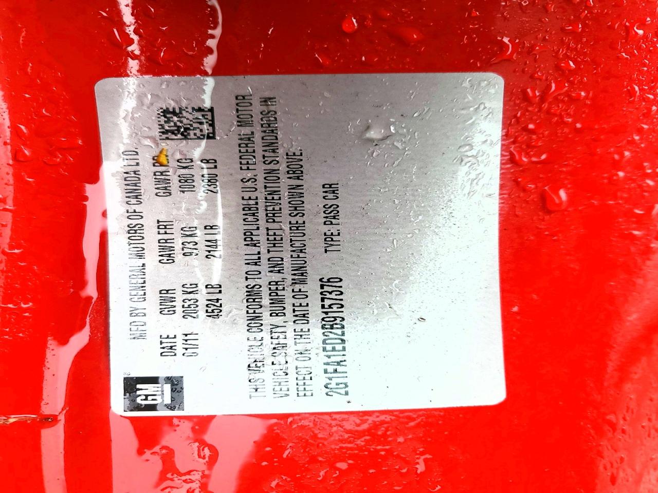 2011 CHEV Camaro VIN 2G1FA1ED2B9157376 photo 12