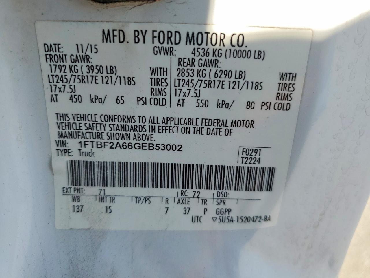 2016 Ford F250 VIN 1FTBF2A66GEB53002 photo 12