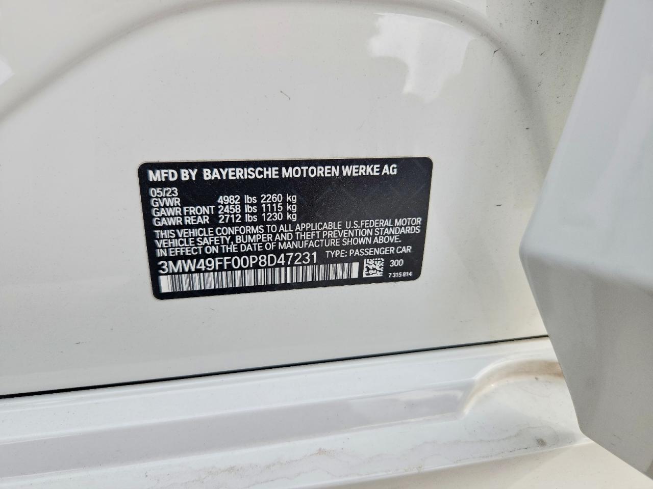 2023 BMW M3 VIN 3MW49FF00P8D47231 photo 12