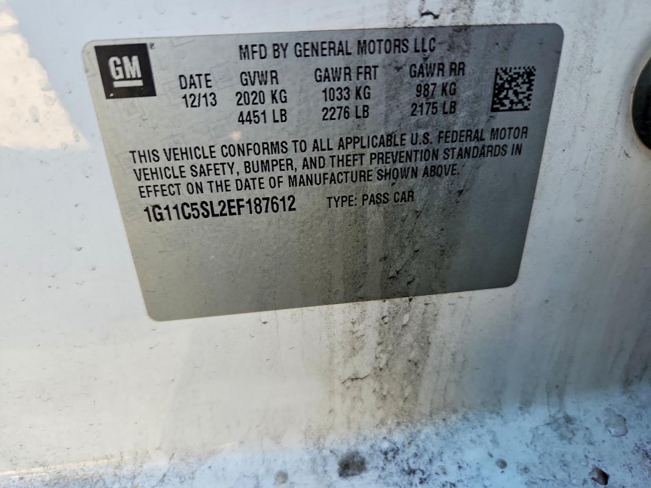 2014 Chevrolet Malibu VIN 1G11C5SL2EF187612 photo 12