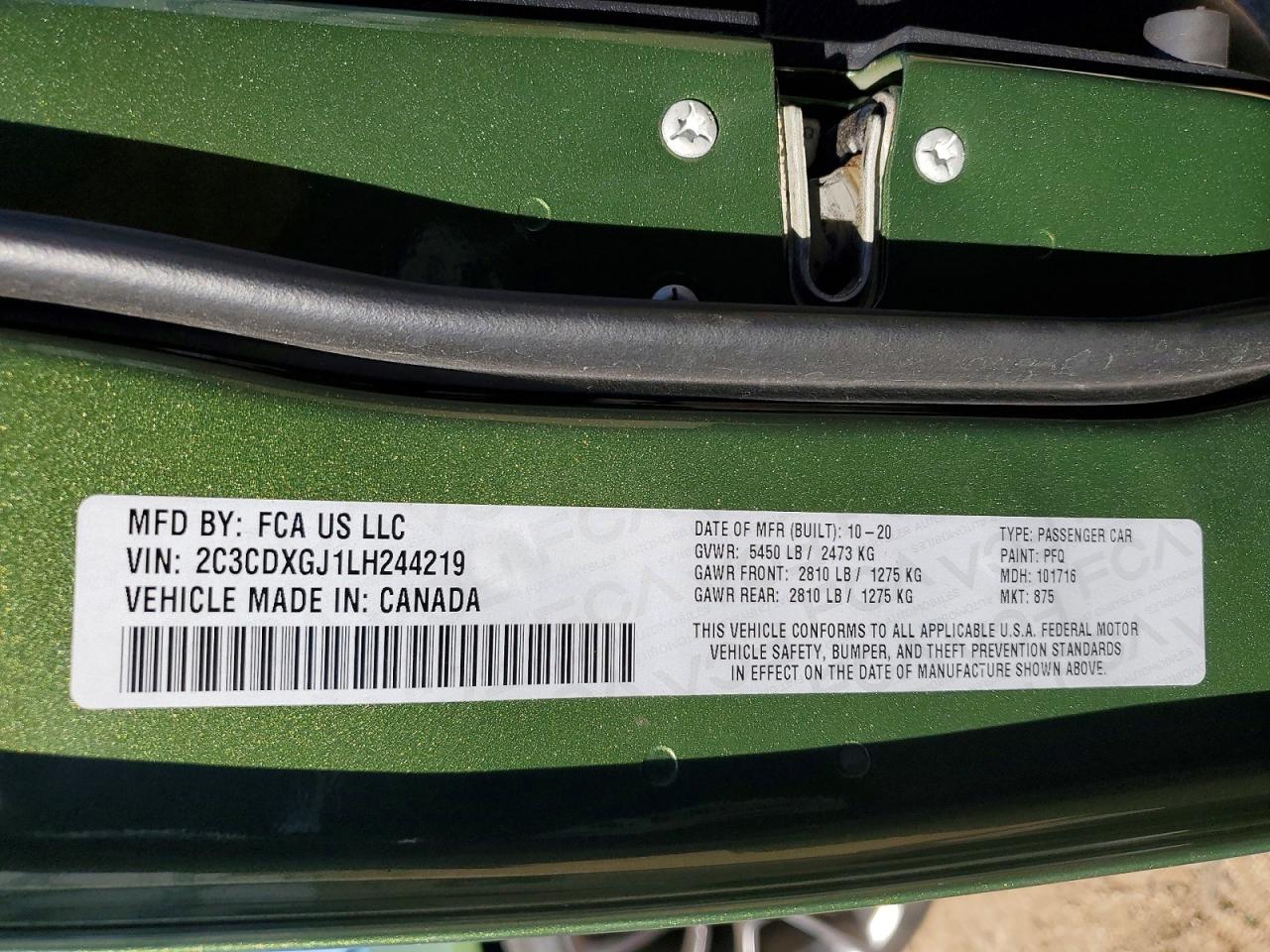 2020 Dodge Charger VIN 2C3CDXGJ1LH244219 photo 12