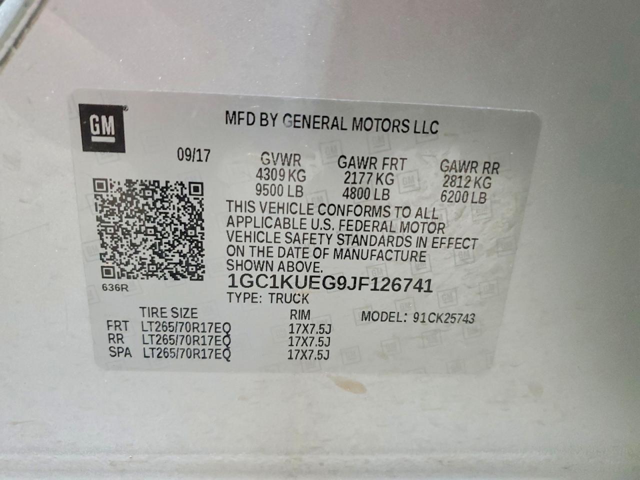 2018 Chevrolet All models VIN 1GC1KUEG9JF126741 photo 12