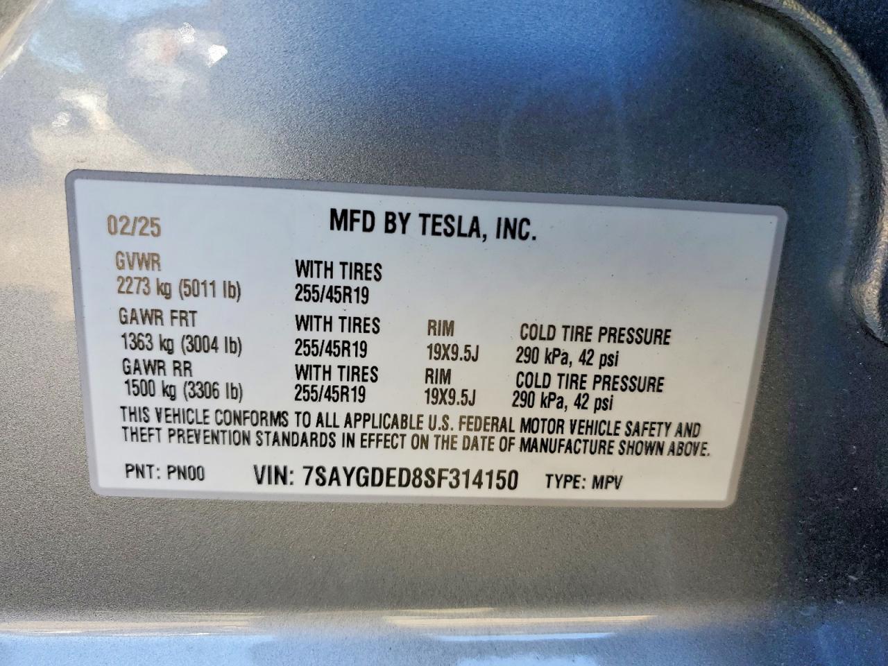 2025 Tesla Model y VIN 7SAYGDED8SF314150 photo 12