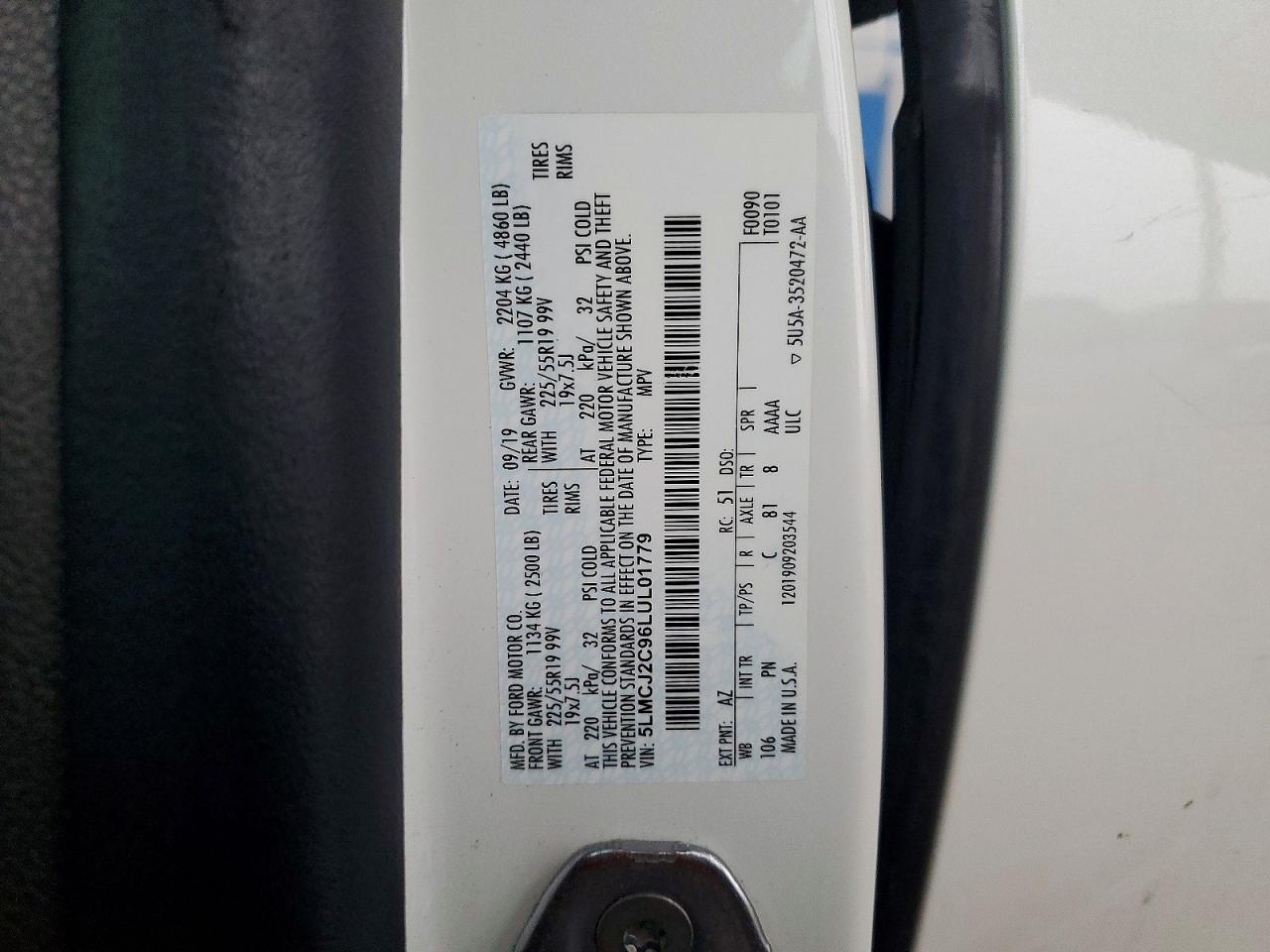 2020 Corsair VIN 5LMCJ2C96LUL01779 photo 12