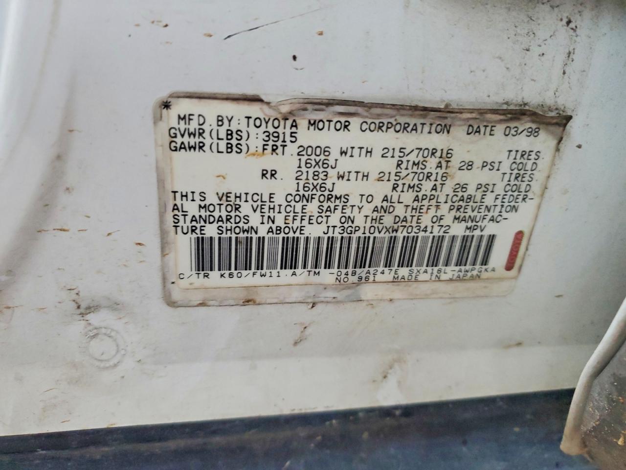 1998 Toyota Rav4 VIN JT3GP10VXW7034172 photo 12